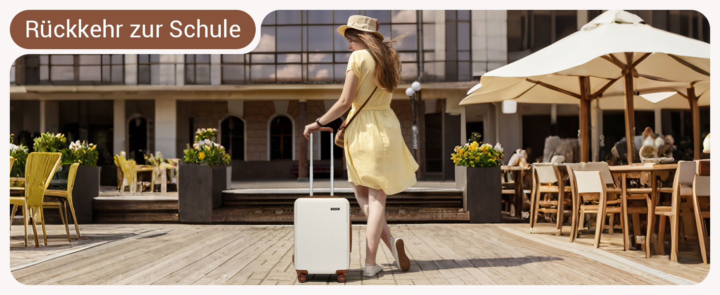 Чемодан KONO Mittelgroß: міцний ABS+PC, 60L, білий/коричневий, з TSA замком