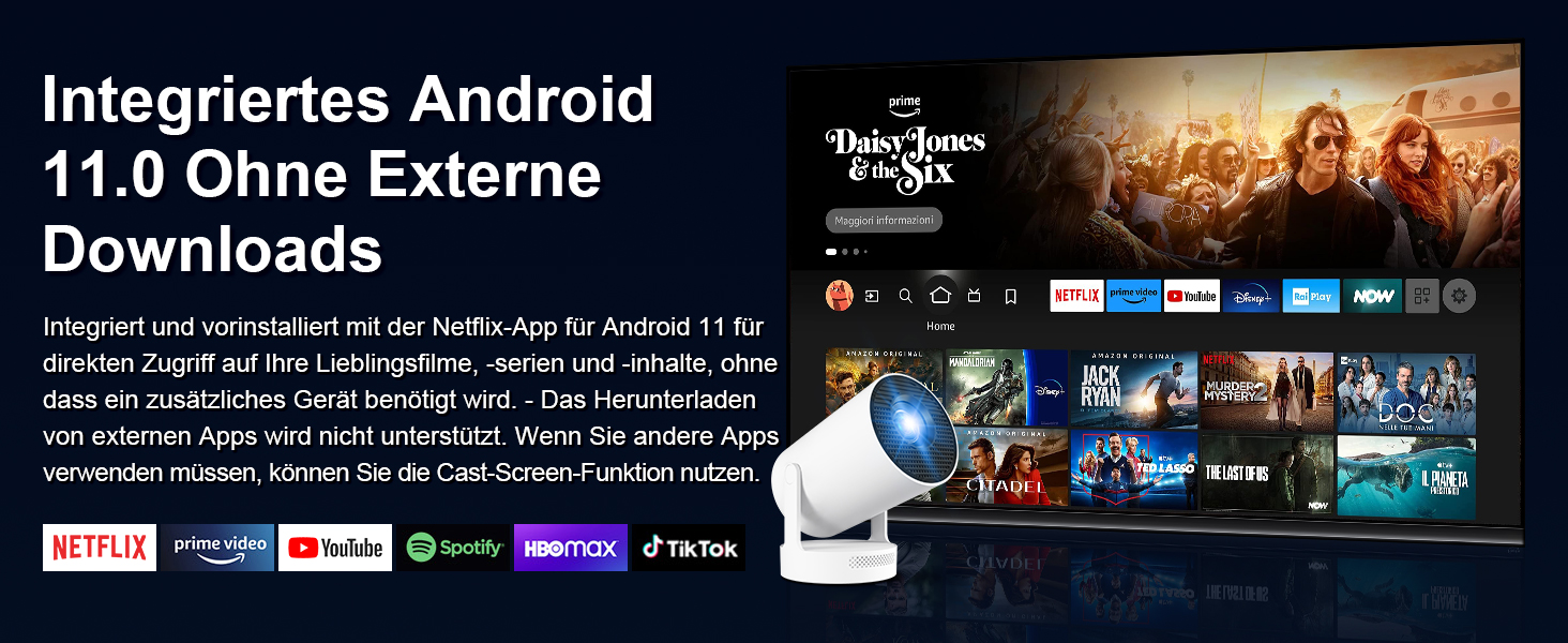 Портативний міні-проектор 4K з Wi-Fi 2.4/5G, Android 11, Full HD 1080P, HDMI, для телефону/ПК/ноутбука/Stick, зовнішній динамік (HY300Plus)