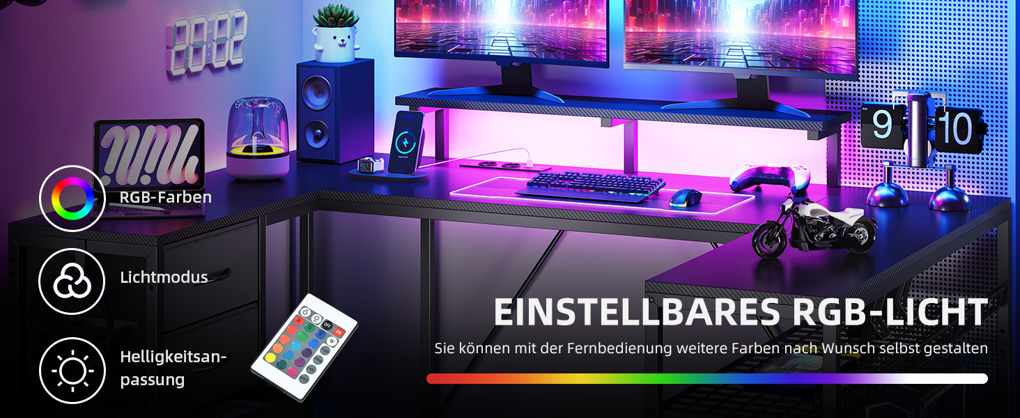 Кутовий письмовий стіл YITAHOME з 4 шухлядами, LED-підсвіткою та USB, 158x100 см - для геймінгу та домашнього офісу, чорний