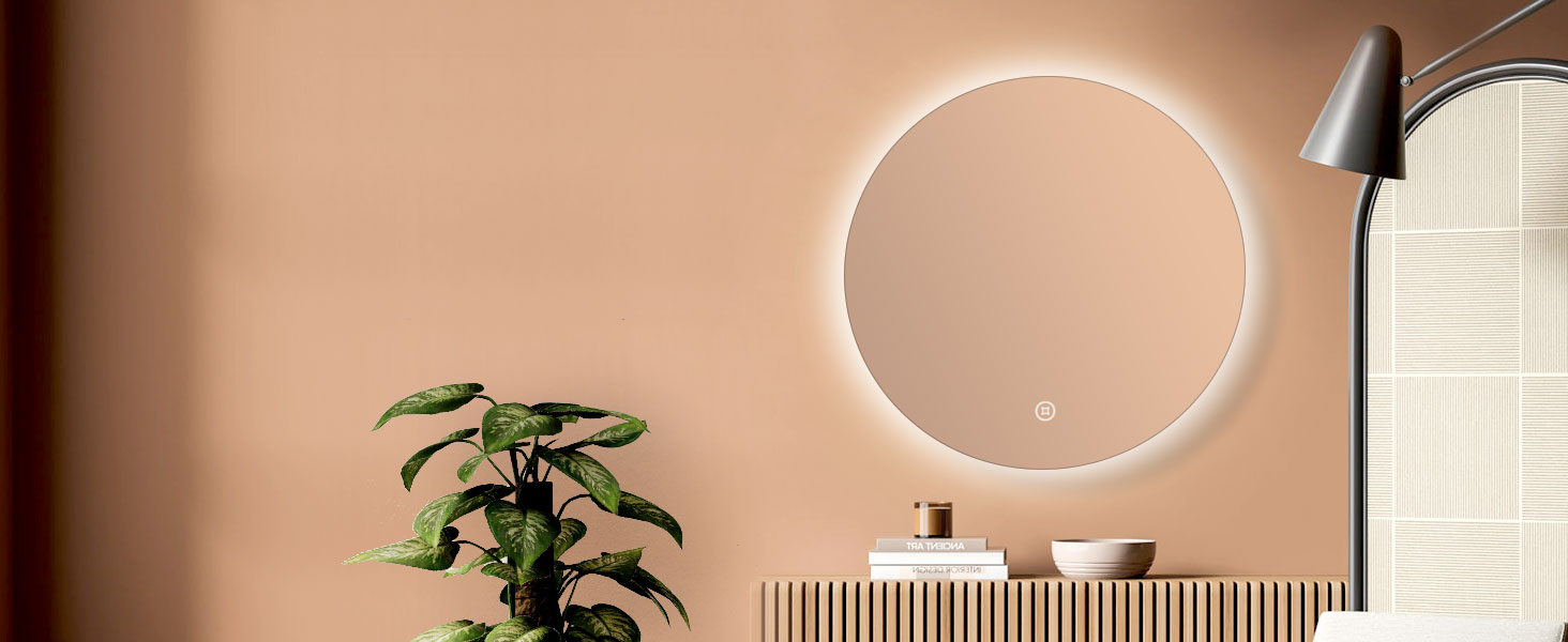 Круглий LED-дзеркало для ванної кімнати S'AFIELINA 60см з підсвічуванням та сенсорним вимикачем, регулювання кольору світла (тепле, нейтральне, холодне), диммування