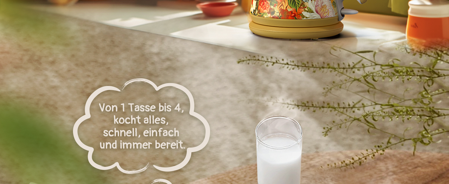 Електричний чайник Hazel Quinn, 1 л, ретро-дизайн, з нержавіючої сталі 304, 1360W, білий перламутровий (жовтий з квітковим візерунком), BPA-free, автоматичне вимкнення