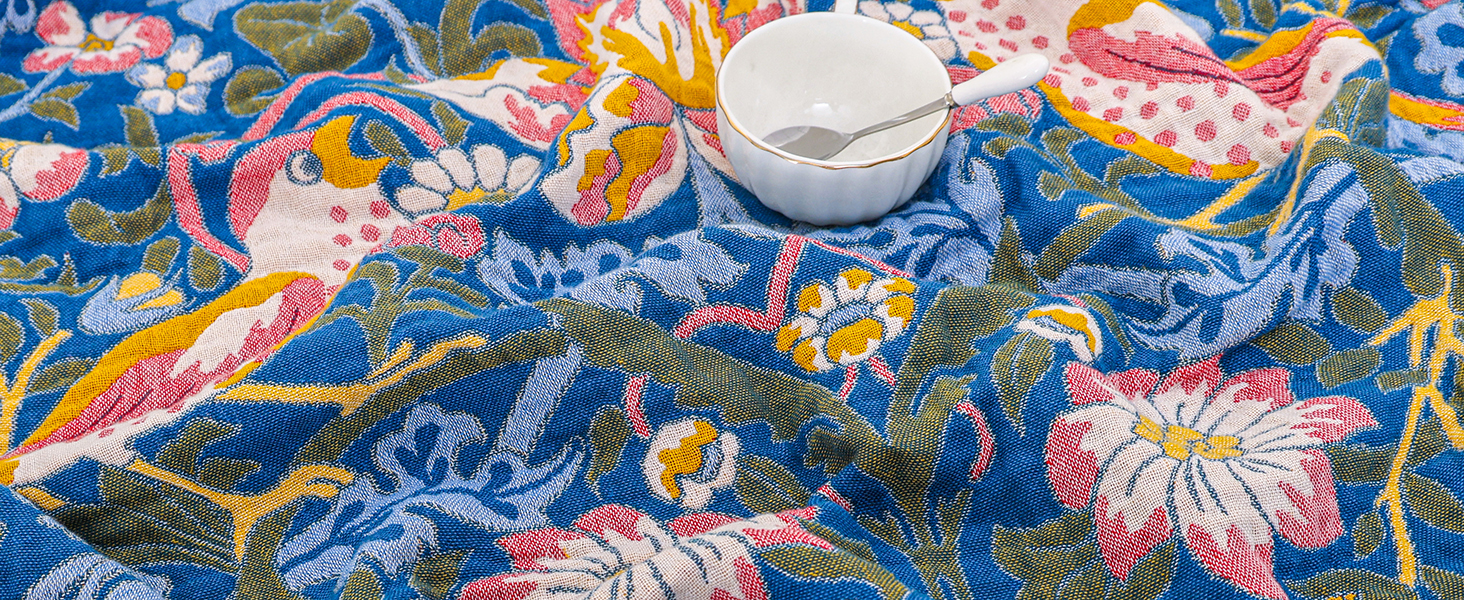 Плед Boho з 100% бавовни, стиль кантрі, 150х200 см (Птахи та квіти)