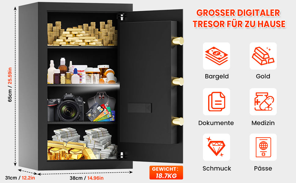 Вогнетривкий сейф Safe Tresor 85L з цифровим замком для зброї, золота, документів та медикаментів