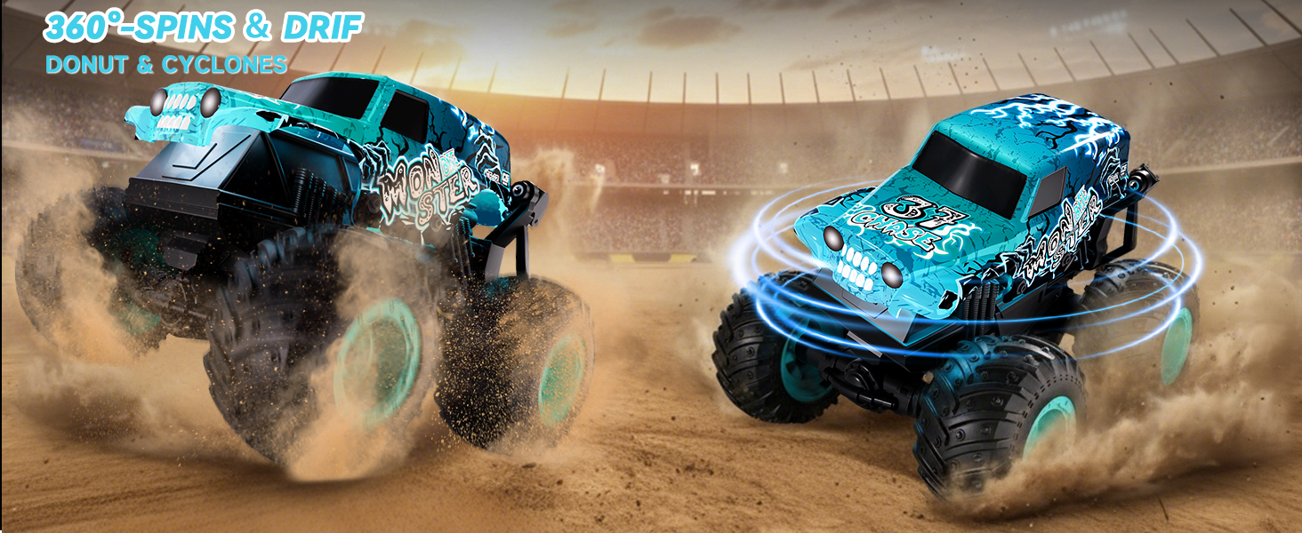 RC Monstertruck 1:20 2.4GHz синій - радіокерований позашляховик для хлопчиків та дівчаток від 3 років з LED підсвіткою, музикою та функцією 'ходьба на двох колесах'