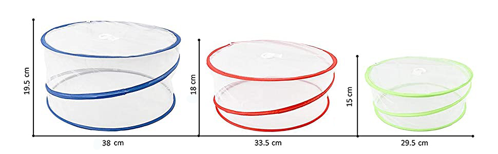 Комплект з 3 чохлів від мух LessMo, Кришки для харчових продуктів, ваза з фруктами з захистом від мух, кришка від комах, обідня парасолька, кришка від комах для барбекю і обідів, закрита застібками