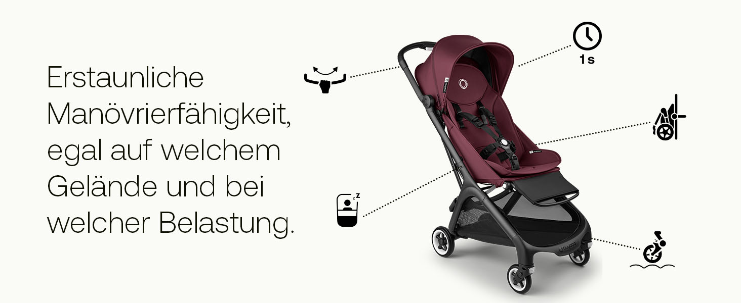 Bugaboo Butterfly - ультракомпактна дитяча коляска, легка та зручна, складається одним рухом, для дітей від 6 місяців, великий об'єм багажника (Dark Cherry)