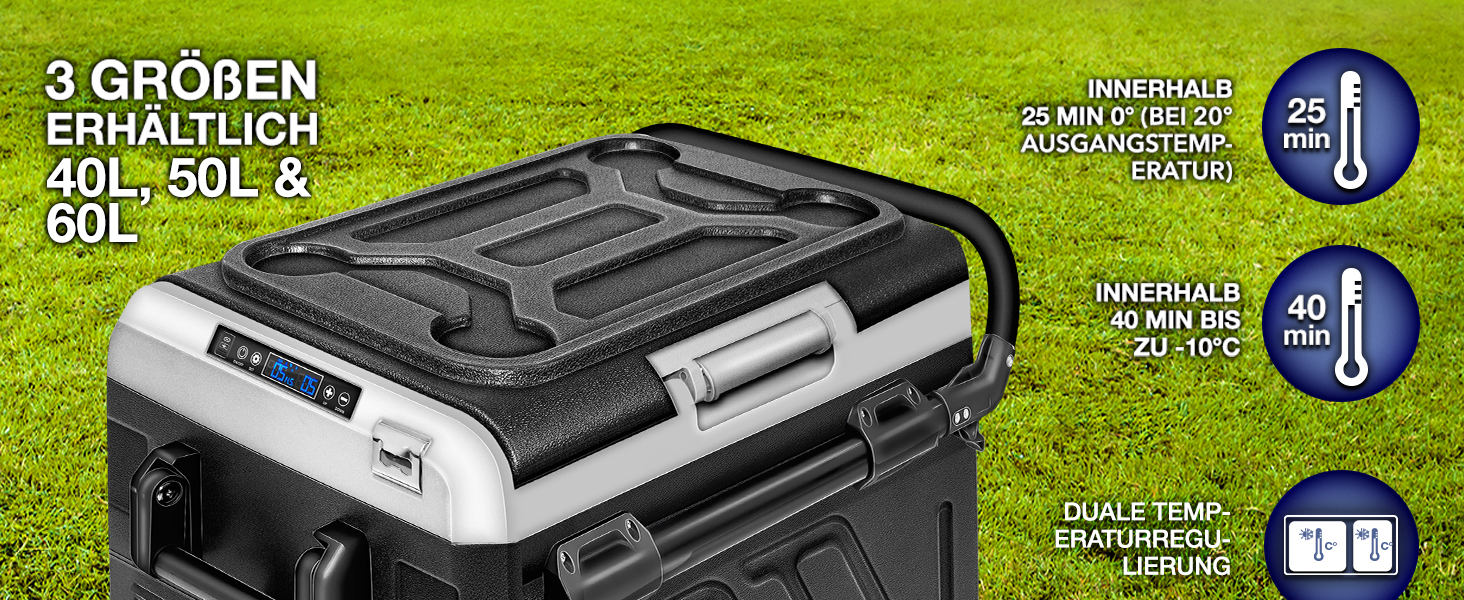 Автомобільний холодильник Tillvex Kompressor 40/50 л електричний з Wi-Fi та охолодженням до -20°C для авто, вантажівок, кемпінгу (12/24V, 230V, з акумулятором, чорний)