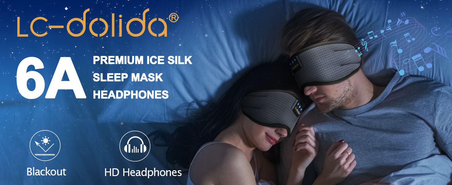 Маска для сну з навушниками Bluetooth LC-Dolida, блокує світло, для сну, подорожей, йоги, медитації, сірий колір