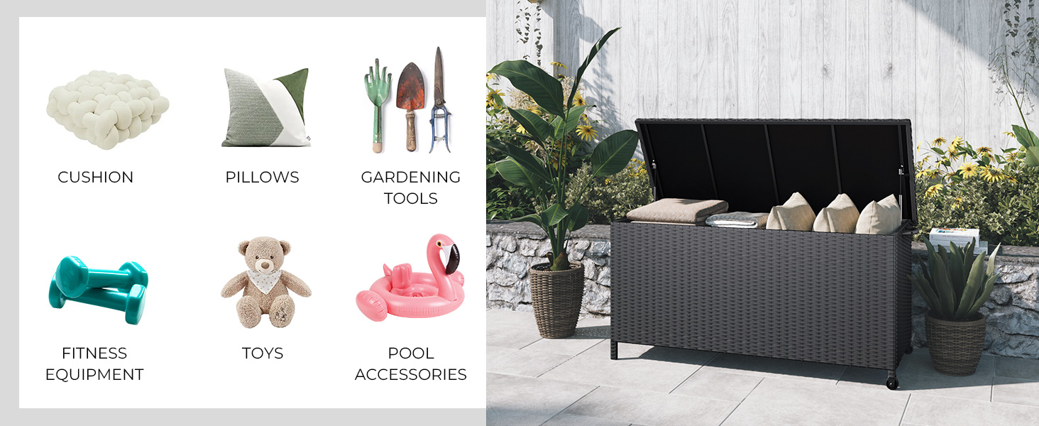 Ящик для зберігання садовий плетений Grand Patio 480л з кришкою, газліфтом, колесами, чорний