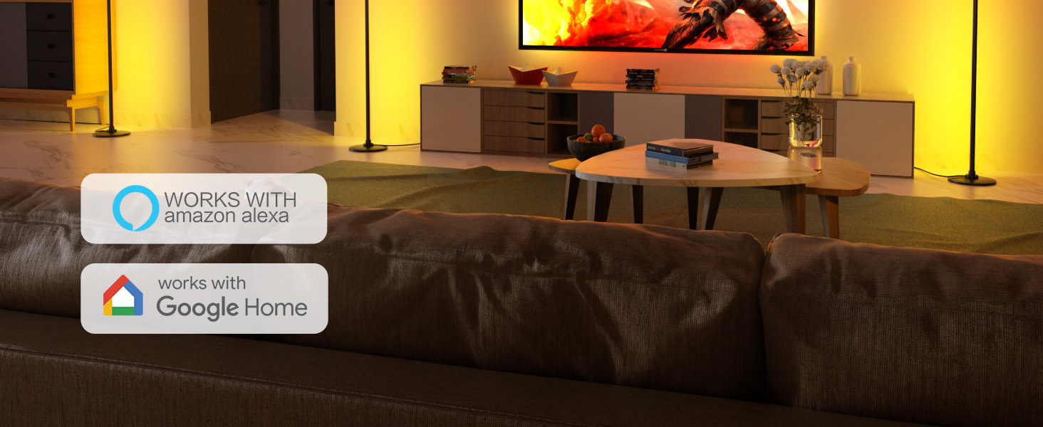 Світлодіодна підлогова лампа RGBICW з пультом та додатком, димування, Alexa/Google, синхронізація з музикою, 16 млн кольорів, 68 режимів, стильна лампа для спальні 51 дюйм