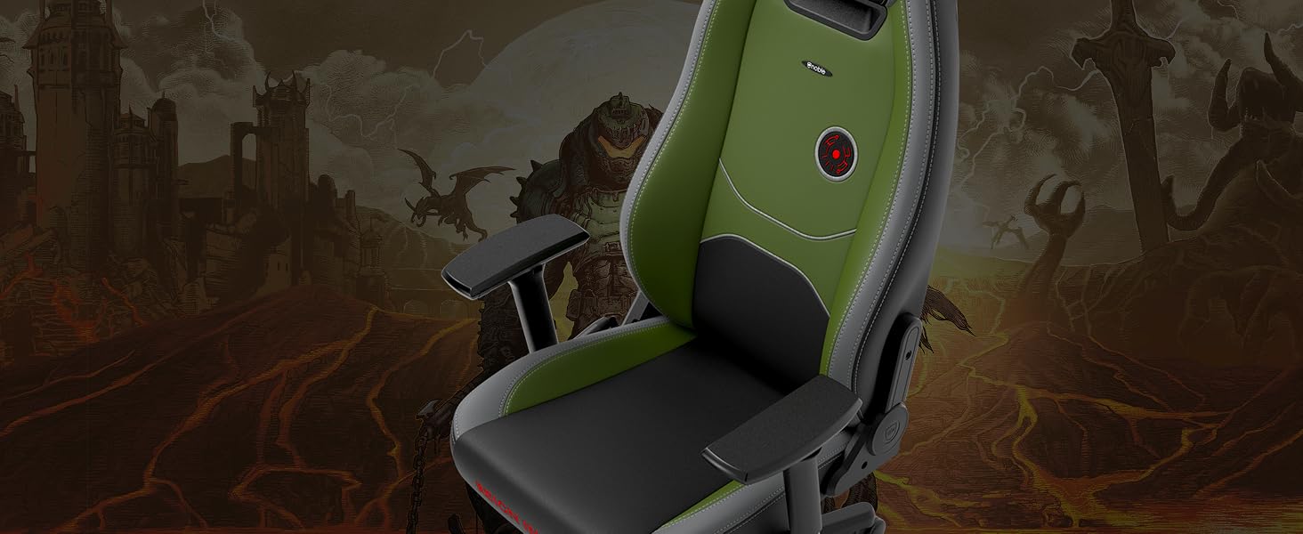 Ігрове крісло noblechairs Legend Doom: The Dark Ages Edition — ергономічний офісний стілець з підтримкою попереку, 4D-підлокітниками та шкіряним покриттям PU, до 150 кг