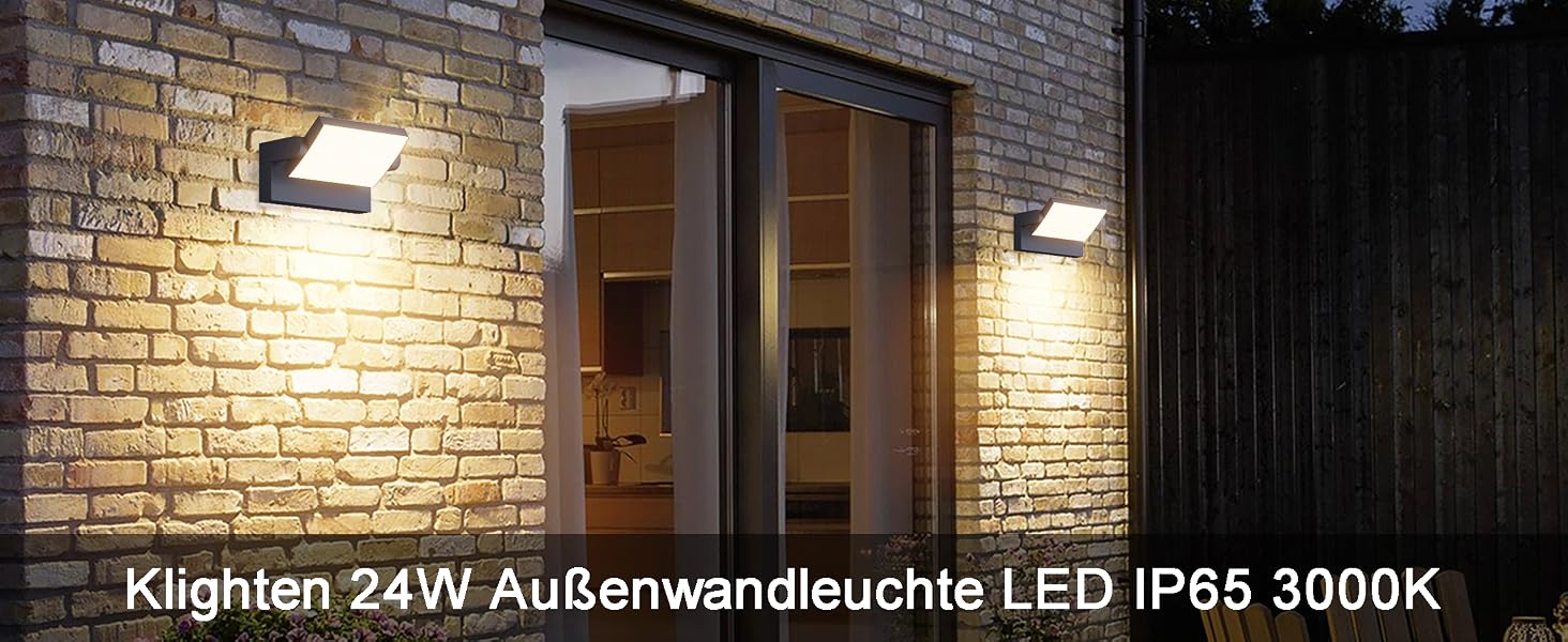 Стіна LED-світильник Klighten 24W антрацит, тепле біле світло 3000K, водонепроникний IP65, поворотний, алюміній, 1500 Лм для вулиці та приміщень