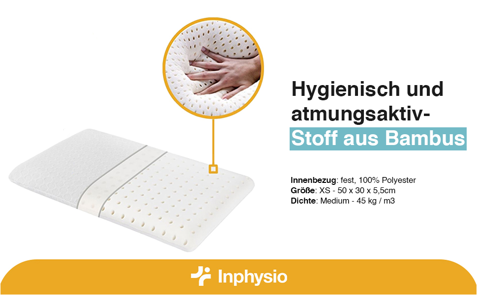Дитяча подушка Inphysio з Memory Foam: бамбукова тканина, гіпоалергенна, 50x30x5.5 см, кремовий колір