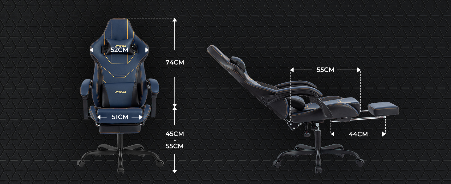 Ігровий крісло WOTSTA Ergonomiczne з підніжкою: регульоване, з підтримкою попереку (синій)