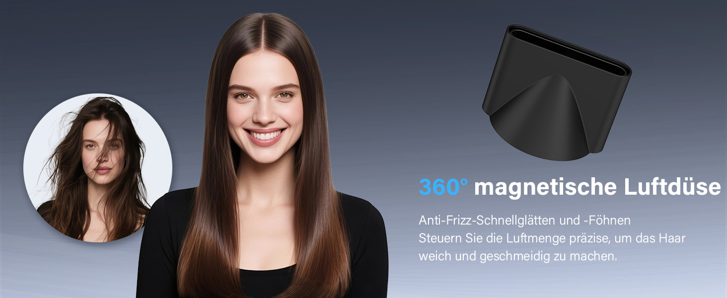 Професійний фен для волосся з дифузором, безщітковий двигун 110 000 об/хв, 400 млн плазмових іонів, низький рівень шуму 57дБ, чорний