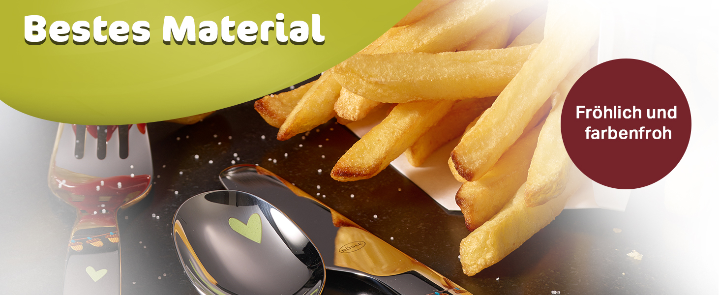 Дитячий набір столових приборів RÖSLE 'Waldfreunde' (4 шт.) з нержавіючої сталі 18/10, для дітей від 3 років, придатний для миття в посудомийній машині, чудовий подарунок на хрещення для хлопчиків та дівчаток