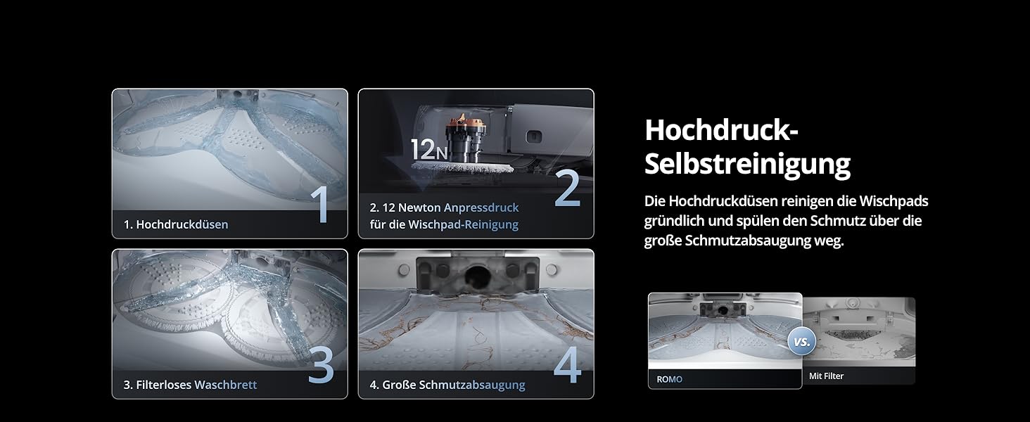 Робот-пилосос DJI ROMO S з функцією миття підлоги, 25000 Па потужність всмоктування, розпізнавання перешкод рівня дрона, два роботизовані руки, 200 днів без обслуговування, автоматичне очищення та сушіння моп-насадки (DJI ROMO P (версія з баком для води))