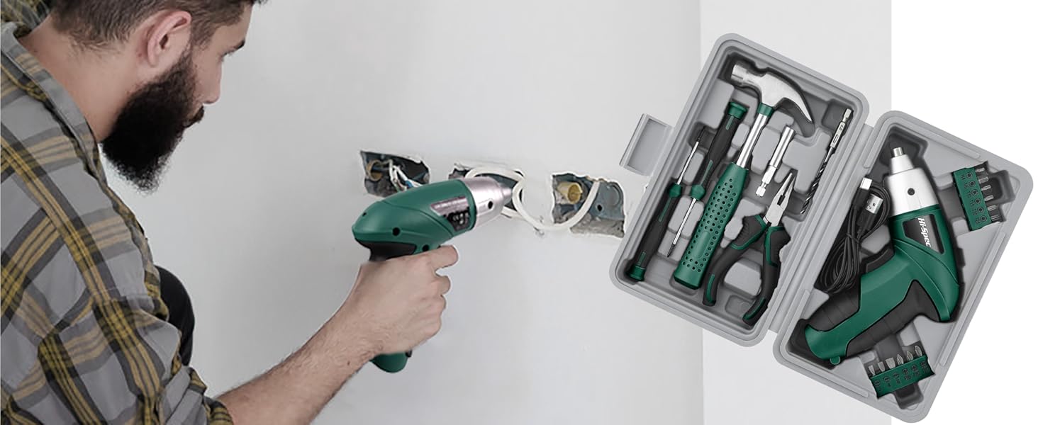 Набір інструментів Hi-Spec 25 предметів, зелений, компактний, для дому та офісу, базовий побутовий набір для ремонту в кейсі