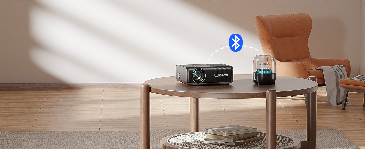 4K проєктор VISSPL 28000 люмен з автофокусом та корекцією трапецеїдальної спотворення, Wi-Fi 6, Bluetooth, Dolby Audio, Netflix, 360° обертовий штатив для домашнього кінотеатру та використання на відкритому повітрі