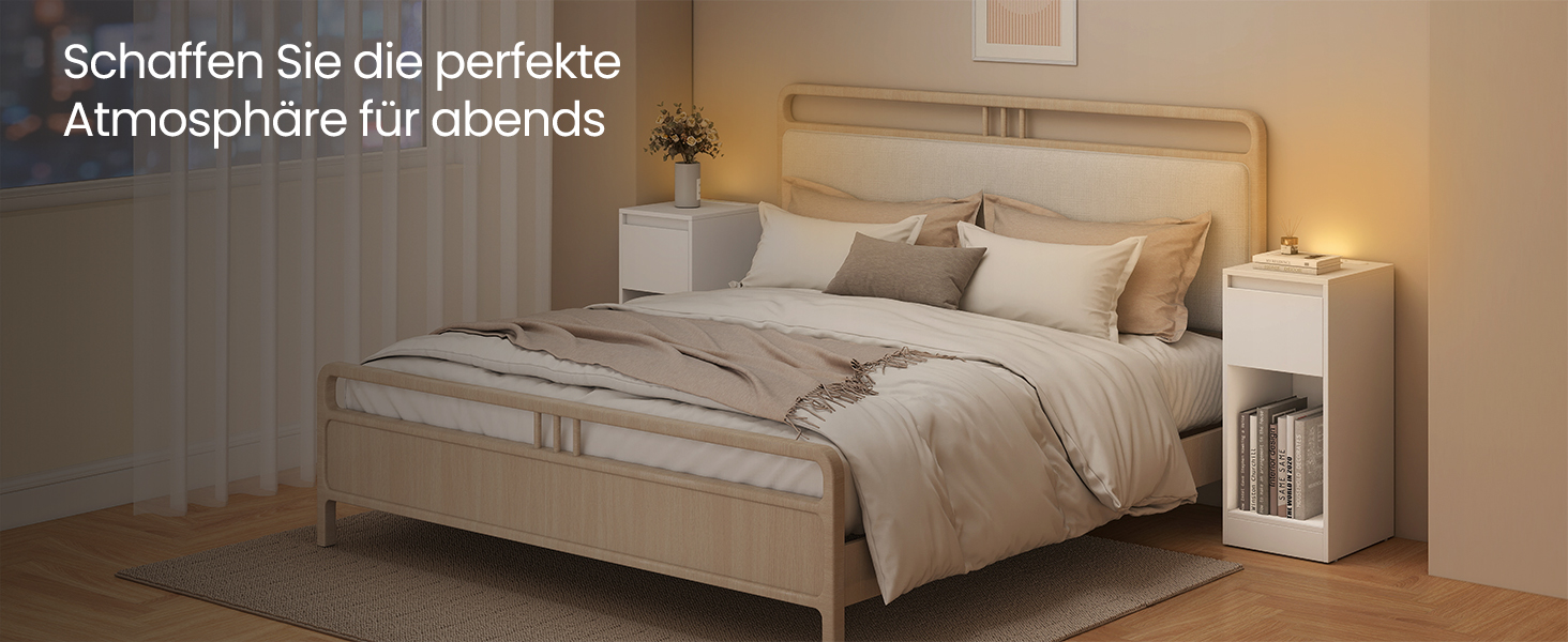 Приліжкова тумбочка VASAGLE з LED-підсвічуванням, USB-A та USB-C, з шухлядою та відкритим відсіком, для спальні/вітальні, білий колір LET610W01