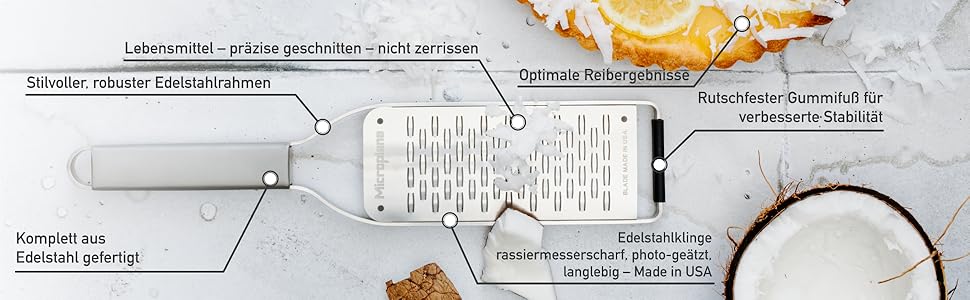 Мікроплан NEUE Professional Serie з грубою клинком | Професійна тертка з нержавіючої сталі | Ідеальна для сиру, овочів, горіхів, шоколаду, імбиру та часнику | Зроблено в США