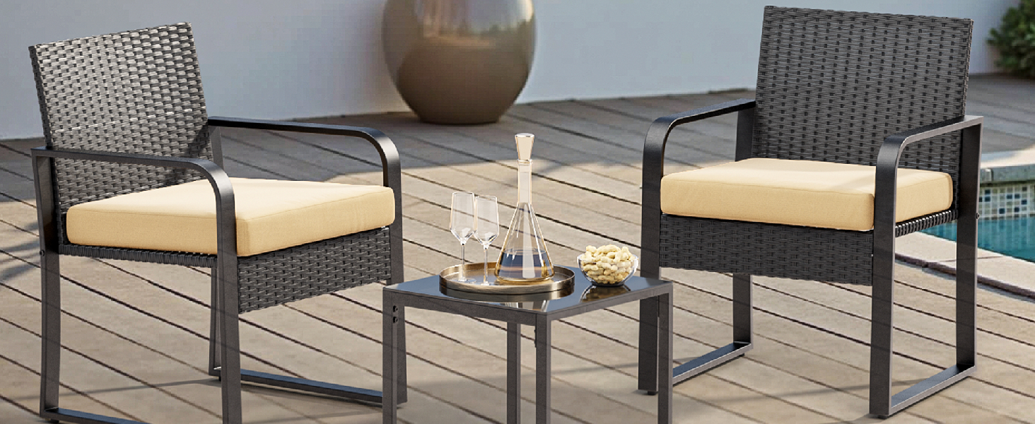 Набір садових меблів Bealife з ротангу для балкона, тераси, двору (2 місця), бежевий