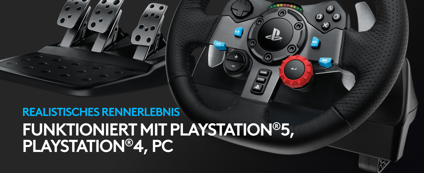 Logitech G29 Driving Force Racing Wheel – Ігровий кермо з Force Feedback для PS5, PS4, PC, Mac. Шкіряне кермо, педалі з нержавіючої сталі.