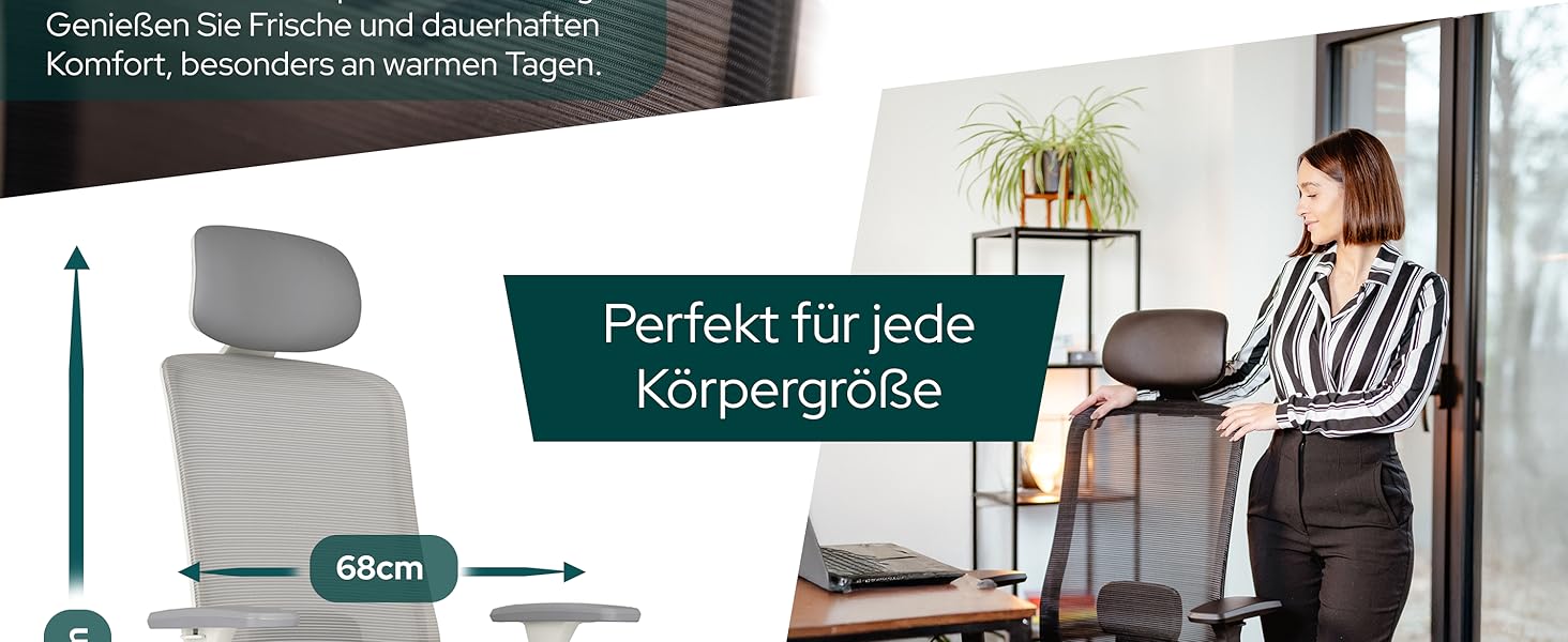 Ергономічне крісло Schekka® для офісу - переможець тестів. Індивідуальне регулювання, підтримка попереку, 3D підлокітники, дихаюча сітка. Макс. вага 150 кг, чорний колір, без підголівника.