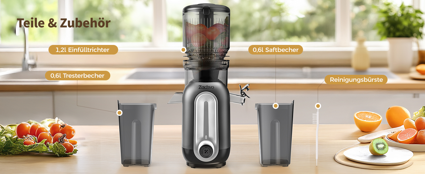 Шовковий відцентровий соковичавник для овочів та фруктів MP-802M XXL – Тест-переможець, 128 мм завантажувальний отвір, холодний віджим, 300W, висока вихідність соку, тихий та легкий у чищенні, для горіхового молока та фруктового морозива