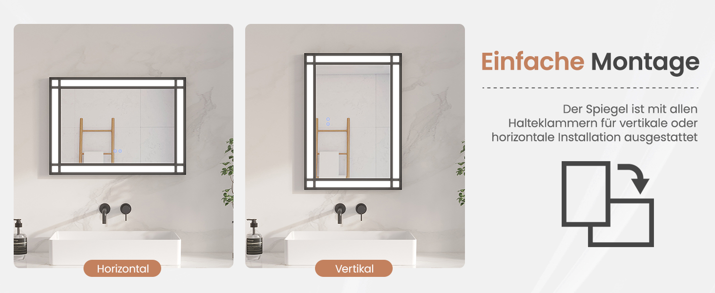 Дзеркало для ванної кімнати AQUABATOS LED з підсвічуванням 50x70 см, імітація вікна, сенсорне регулювання, антизапар, чорний алюмінієвий каркас, індустріальний стиль