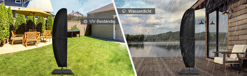 Захисний чохол для парасольки/газонокосарки, Ø 400 см / 300x300 см, водовідштовхуючий, стійкий до вітру та УФ-випромінювання, для садових/ринкових парасольок (Чорний, 265x70/50 см)