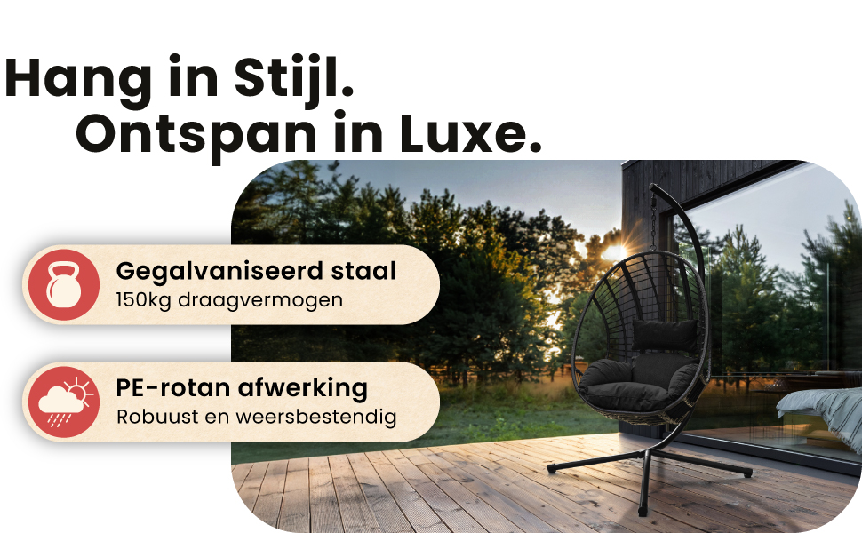 Крісло-гойдалка Swoods XXL з металевим каркасом - для дому та вулиці, з подушкою - яйцеподібне крісло, до 150 кг (темно-сірий)