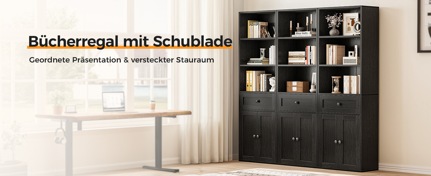 Стелаж Coleshome з дверцятами та шухлядами, 5 полиць, 48x24x164.2 см, білий/чорний
