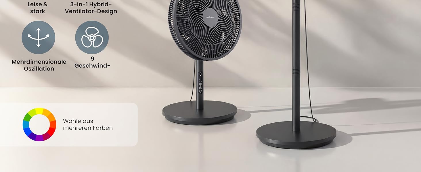 Вентилятор підлоговий Pro Breeze AirFlo Slim: 3 швидкості, 95° поворот, таймер 9 год, пульт, для дому та офісу, чорний