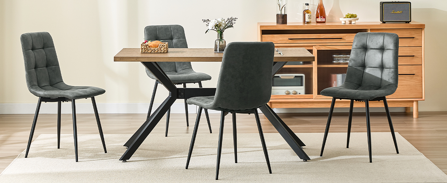 Набір з 4 кухонних стільців Techno, оббивка з тканини, м'які стільці з чорними металевими ніжками, оливковий колір