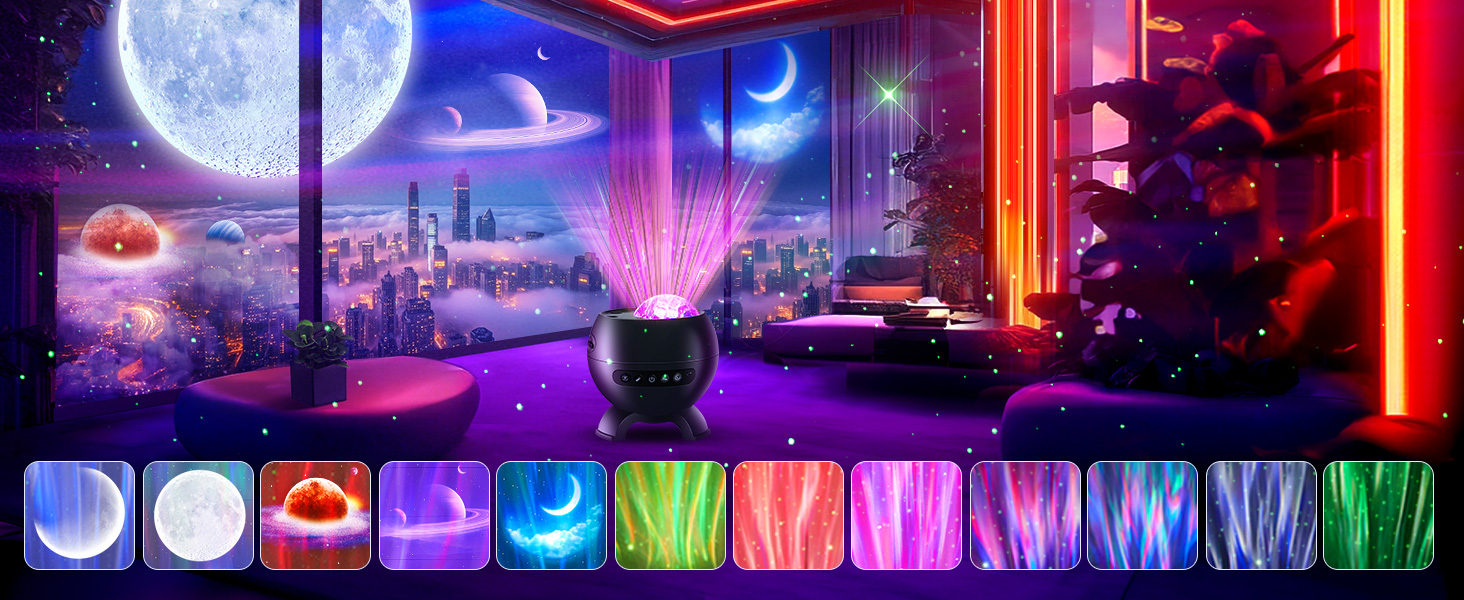 Проектор зоряного неба COOLNIGHT: нічник-проектор галактики та північного сяйва (Аврора) з 180 режимами світла, білим шумом та Bluetooth, чорний