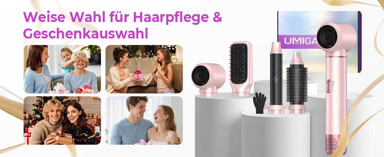 Airstyler 5 в 1: Фен-щітка для волосся з насадкою для локонів, чорно-золотий (5 в 1: Рожевий) - професійний стайлер для укладання