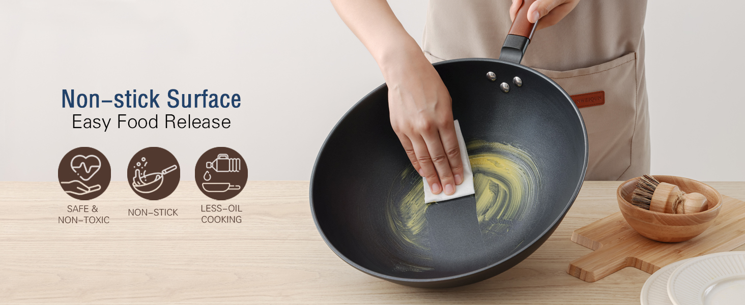 Кордісен Вок з антипригарним покриттям 33 см, 5.6 л з кришкою, без хімічного покриття, попередньо приправлений, підходить для індукційних, електричних та газових плит