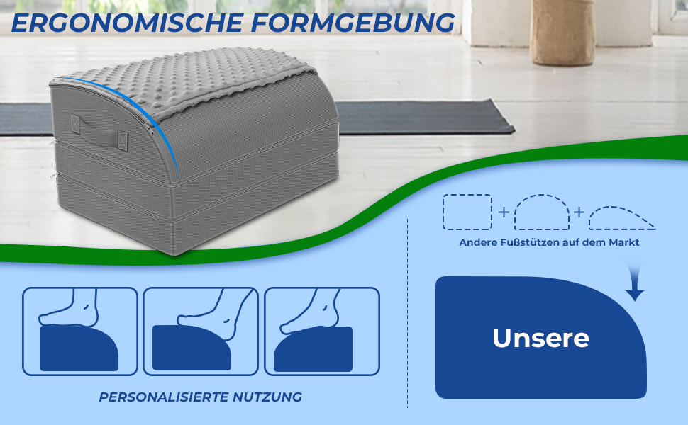 Підставка для ніг під стіл KingPavonini з гелевою пам'яттю, 3 положення, гріюча сумка для ніг, ергономічна підставка для офісного та ігрового крісла, сірий колір