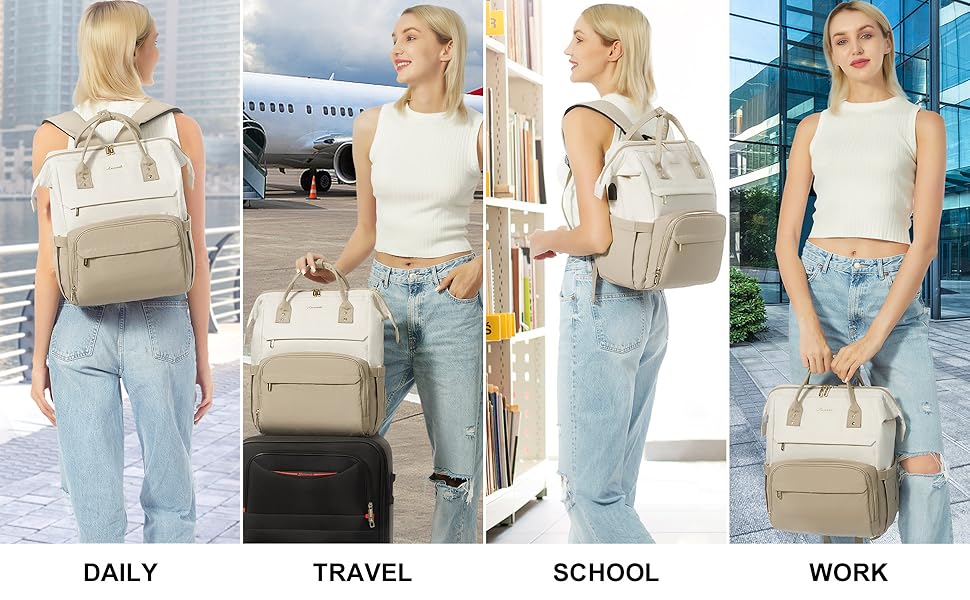 Рюкзак для ноутбука LOVEVOOK для жінок, великий шкільний рюкзак для підлітків, рюкзак ручної поклажі, водонепроникний дизайн, дихаючі плечові ремені, для університету, школи та подорожей, бежево-сірий (17 дюймів, B- Beige Khaki)