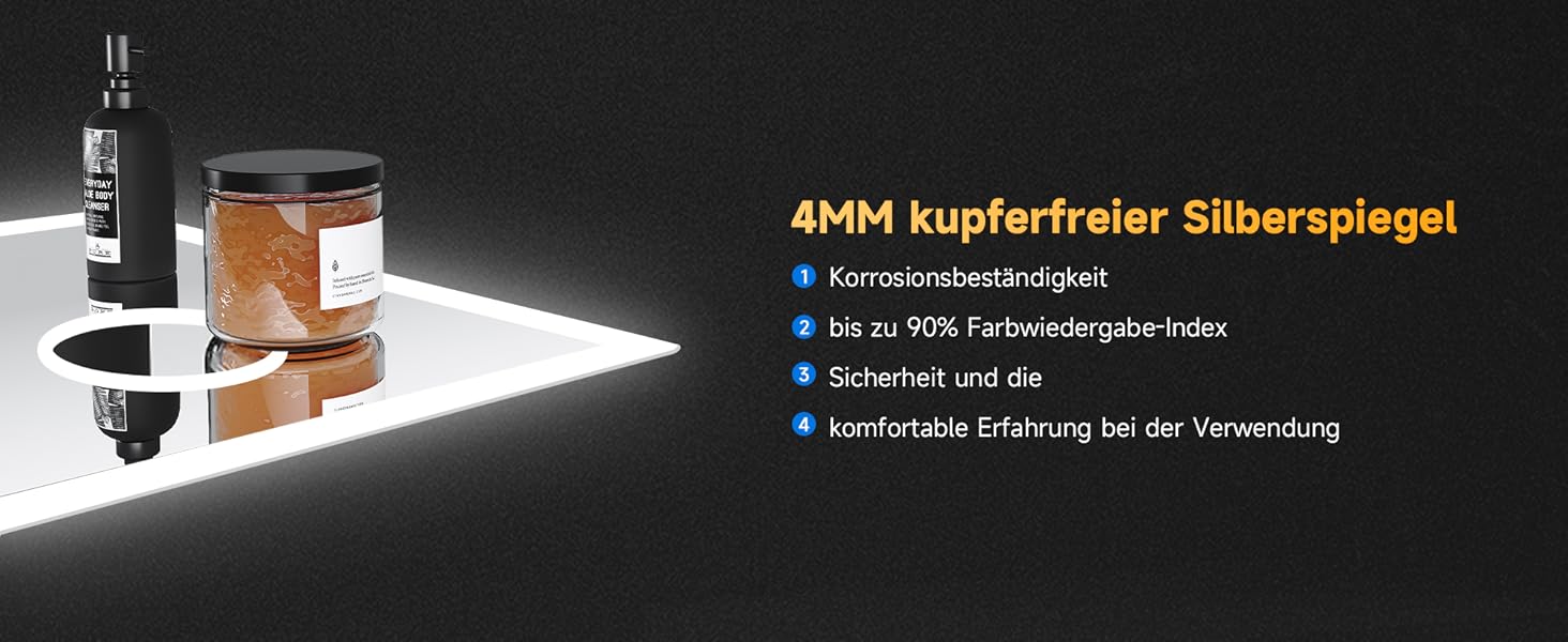 Дзеркало для ванної кімнати SONNI з підсвічуванням 80x60 см, 3 кольори світла, проти запотівання, LED, сенсорне керування, годинник, температура, 3-кратне збільшення