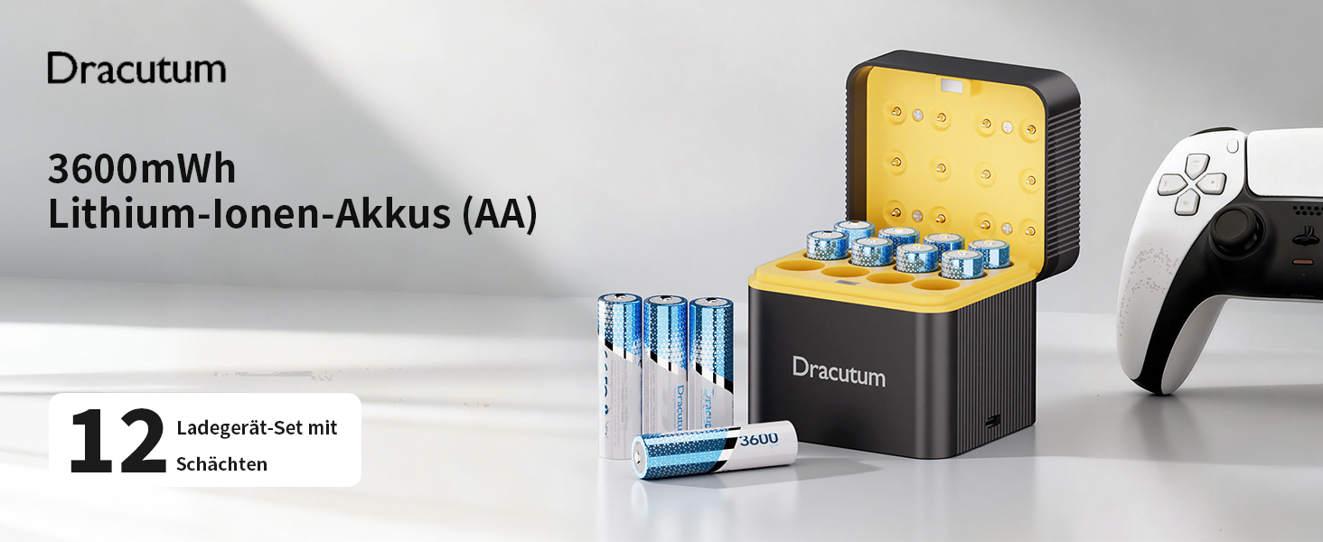 Набір перезарядних літієвих акумуляторів AA (1.5V, 3600mWh) з зарядним пристроєм, 12 шт — високоємні Li-Ion батареї Double A, 2000 циклів