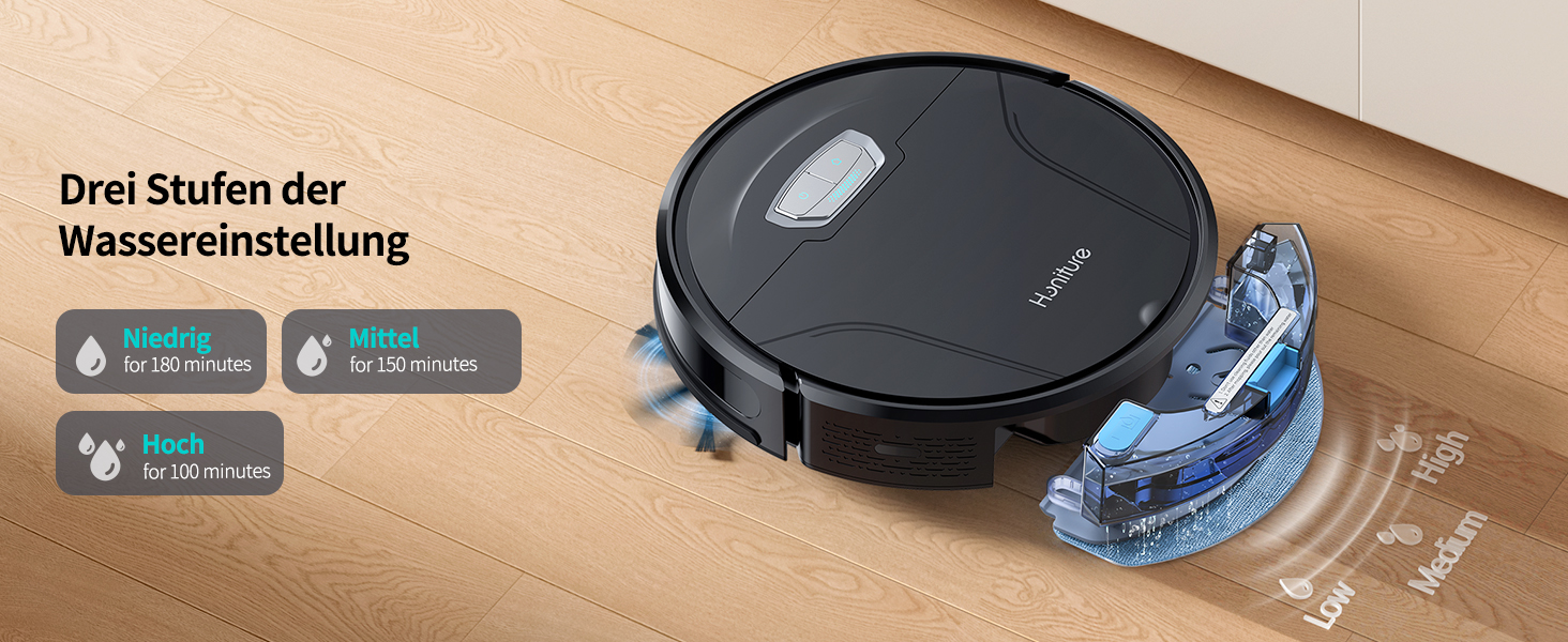 Робот-пилосос HONITURE G20 Pro з функцією миття, 4500Pa, керування через додаток, 180 хв роботи, для тварин, килимів та твердих підлог, чорний