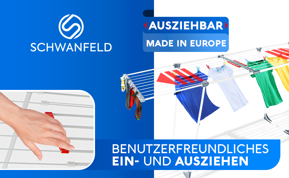 Висувна сушильна стійка SCHWANFELD 20M - висока, складана, не ковзає - сушильна машина преміум-класу XXL