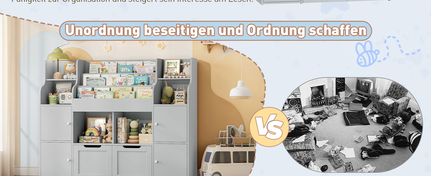 FOREHILL Поличка для іграшок та книжок у дитячу кімнату з дерева, сіра, 122 x 30 x 100 см