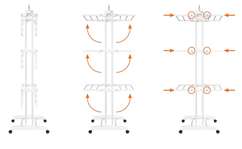 Сушарка для білизни SIMPDIY вертикальна баштового типу, розкладна сушарка з 6 крилами та 2 бічними панелями на колесах для дому та вулиці, біла