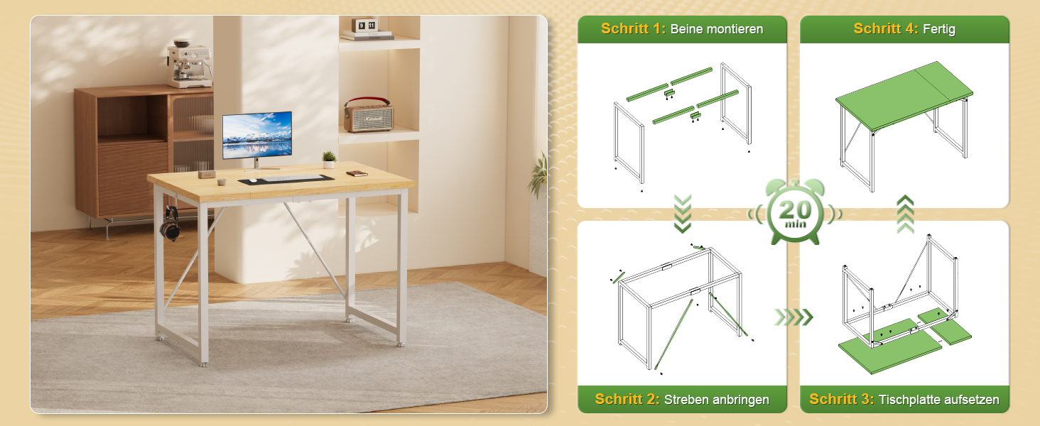 Комп'ютерний стіл Devoko, стіл для ноутбука, (акорн, 100 x 60 x 75 см)