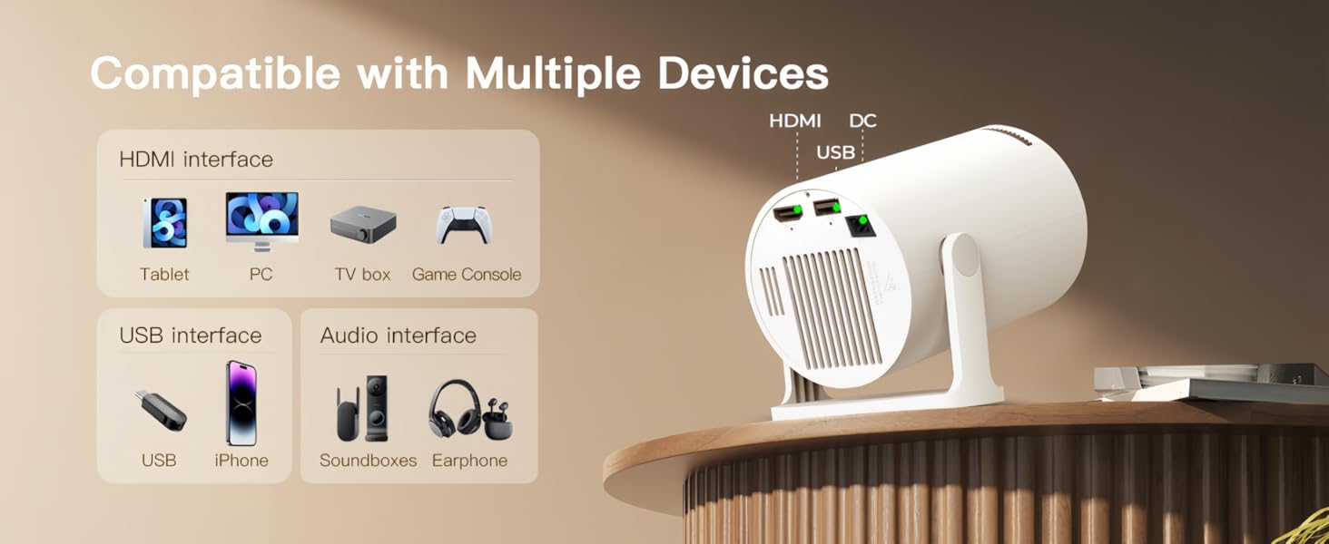 Портативний проєктор LYNCAST HY300 Pro з Wi-Fi, Bluetooth та Android 11. Підтримка 1080P/4K, поворотний на 180°, для домашнього кінотеатру та використання на відкритому повітрі