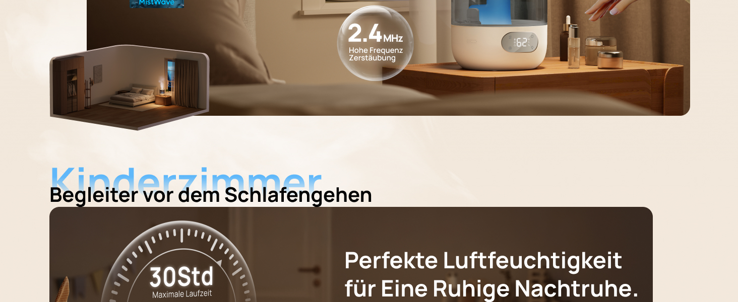 Зволожувач повітря Dreo для спальні, ультразвуковий холодний туман, 30 годин роботи, 3л резервуар, датчик вологості, нічник для дітей, кімнатних рослин та дому (Сірий)