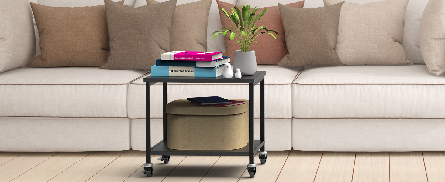 Підставка для принтера Smusei біла, 2-рівнева, з роликами, дерев'яна, для офісу, дому, школи, 42 x 30 x 35 см